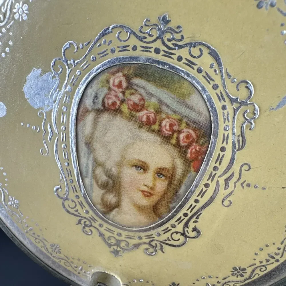Vtg 1920's French Hand Held Round Vanity Mirror Marie Antoinette Adjustable